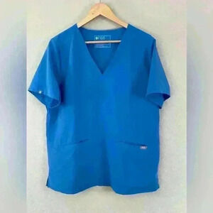Figs Casma 3 Pocket Blue Short Sleeve Scrub Top Women's XL